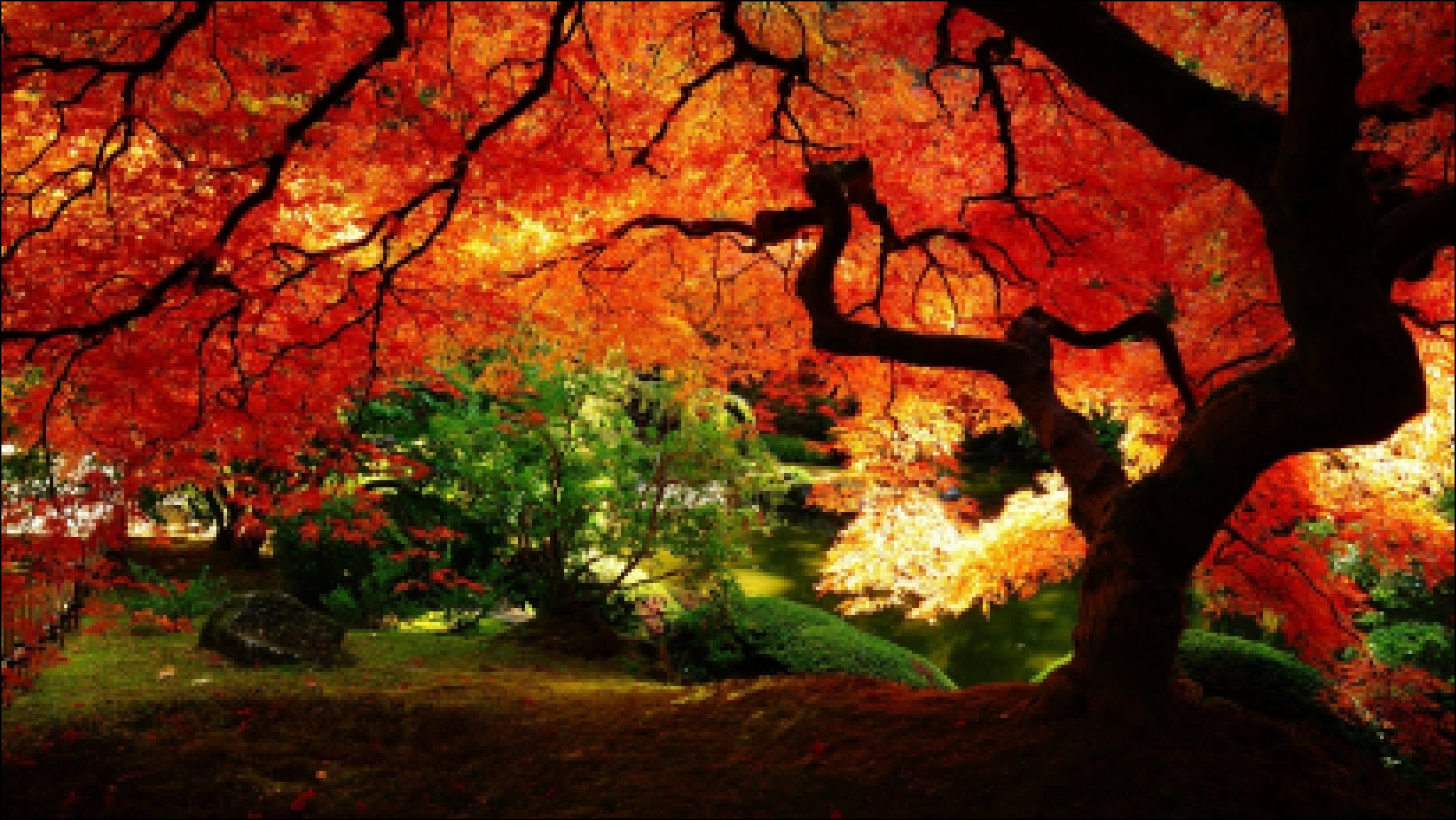 желтые листья, красно, Природа, осень, сад.